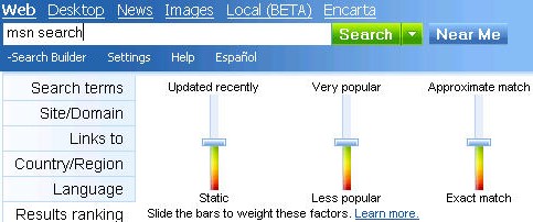 MSN Search Slider Control